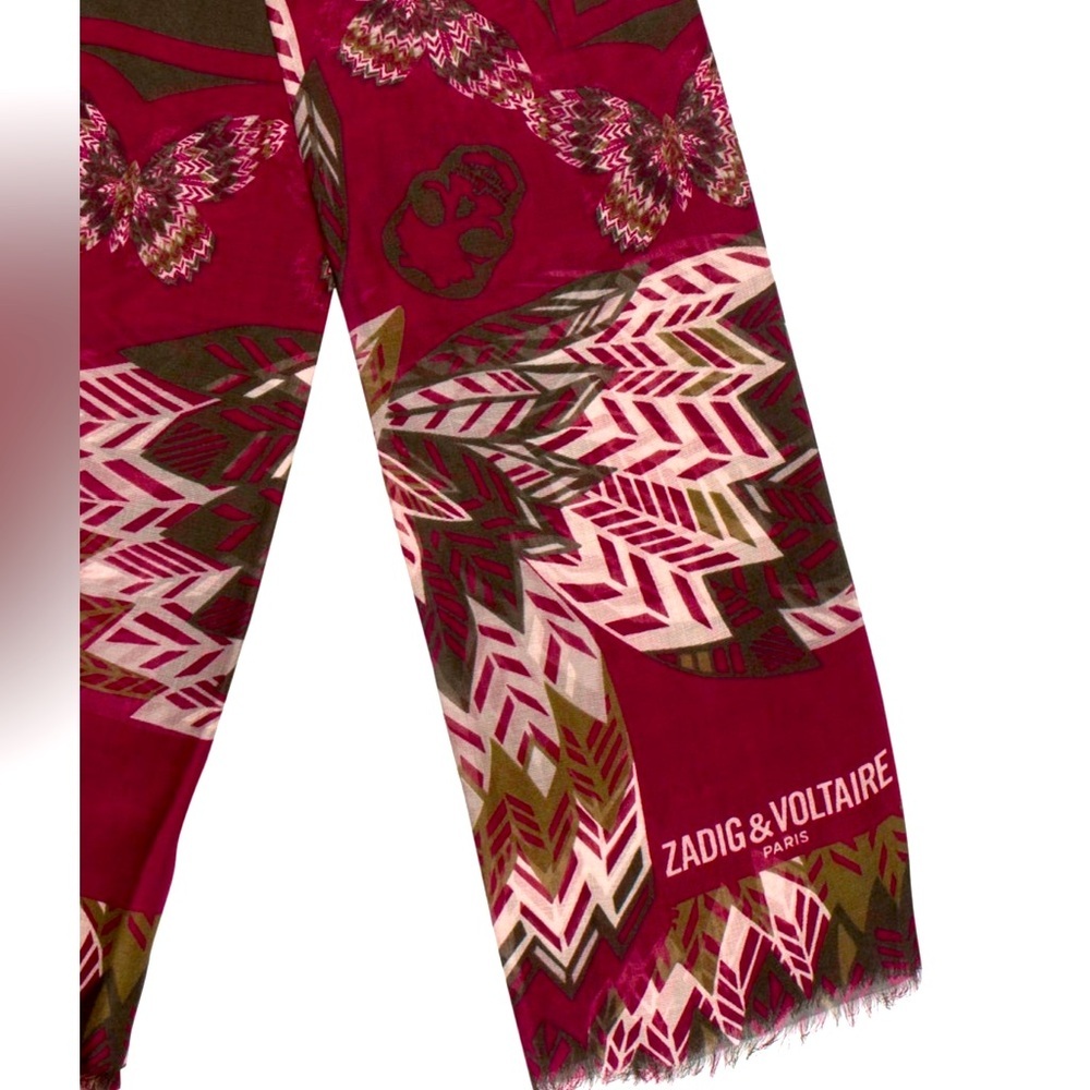 Zadig & Voltaire KERRY Butterfly Skull Feather Scarf 🧣 red NWT $198 - Picture 3 of 6